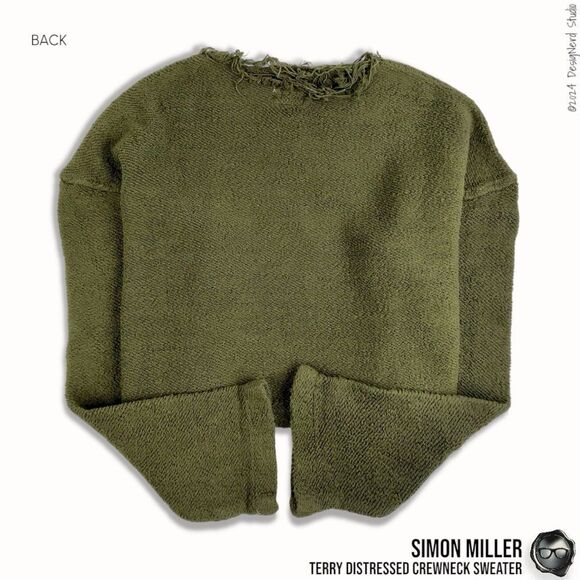 SIMON MILLER DISTRESSED CREWNECK SWEATER IN MOSS GREEN TERRY CLOTH 2016 OVERSIZE - Picture 9 of 15
